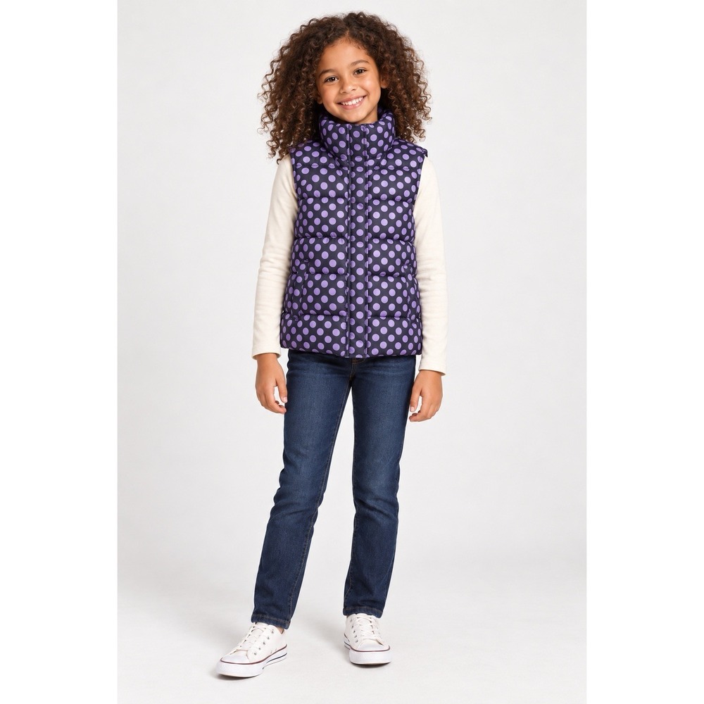 GapKids Girls Purple Polka Dot Puffer Vest M 8 Quilted Full Zip Stand Collar